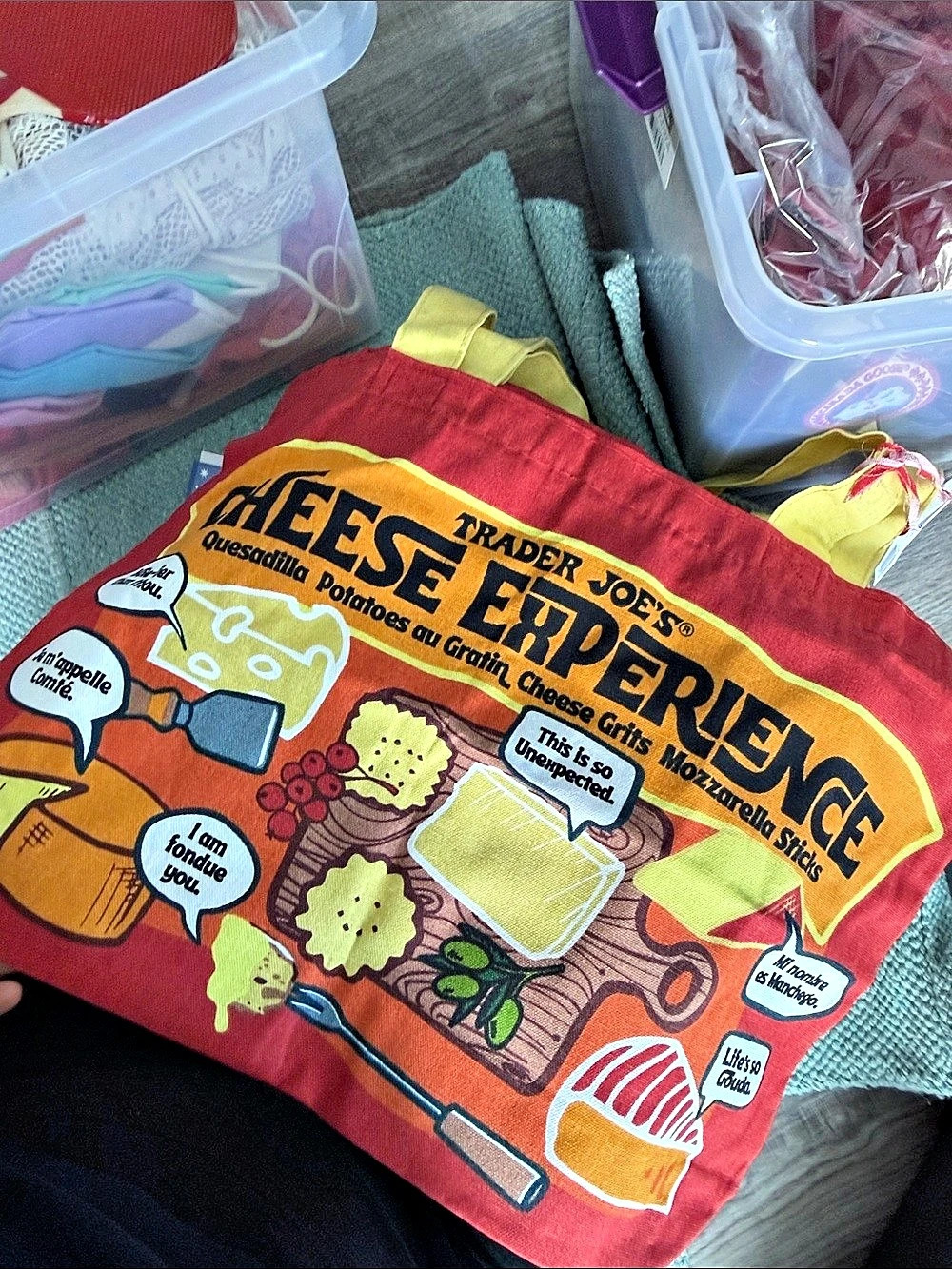 Trader Joe's Cheese Experience Tote Bag Red & Yellow NWT
